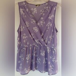 Pleione Purple Floral Sleeveless V-Neck  Blouse (size medium)